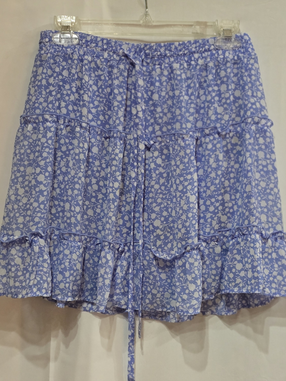 Sienna Sky Blue and White Floral Tiered Mini Skirt "Beachy Vibe" L NWT - Picture 2 of 10